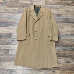 Vtg Adams Row Coat Mens 40 Beige Wool Overcoat Single Breasted Long USA 80s
